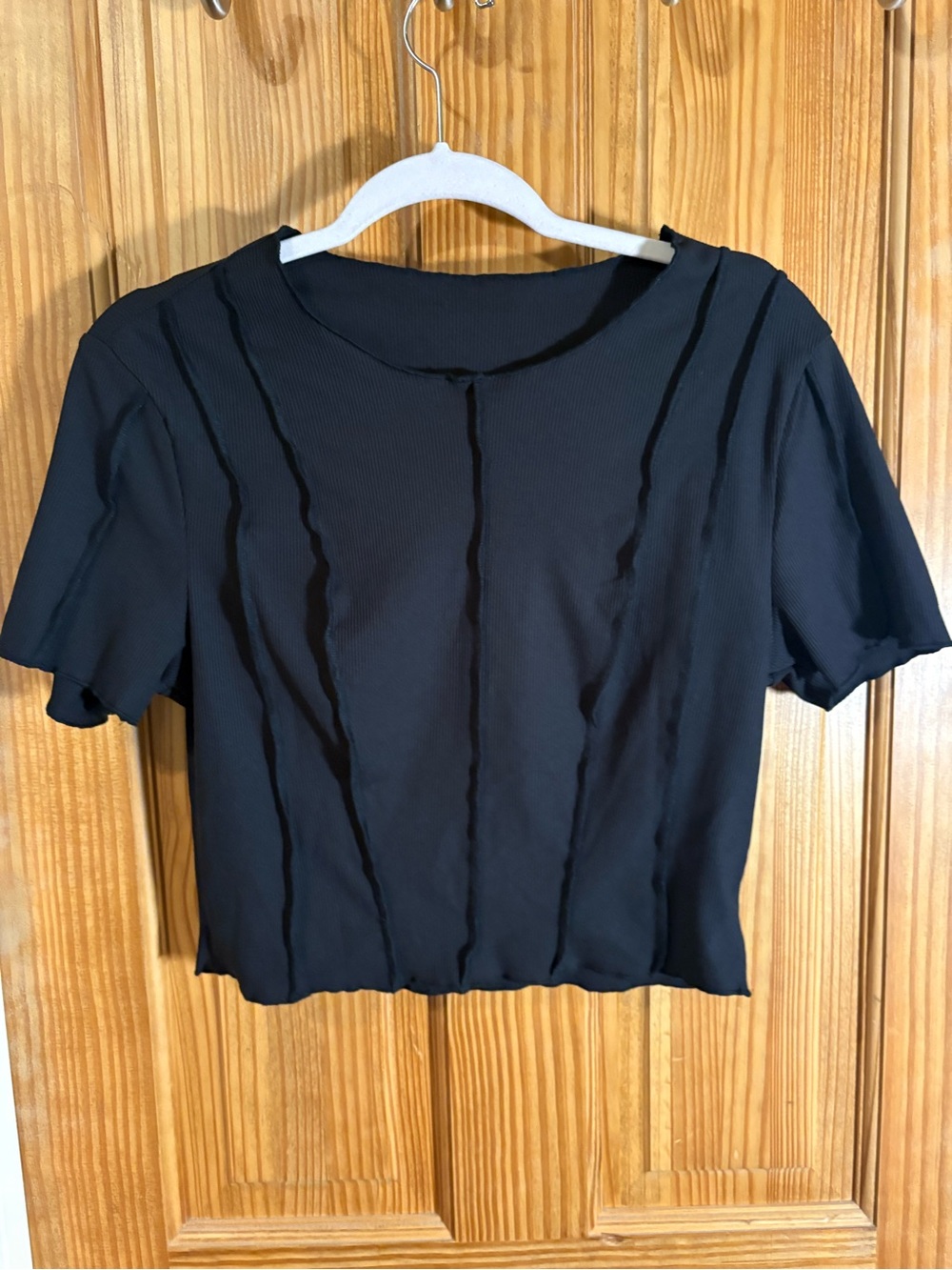 Black Textured Short Sleeve Women's Top